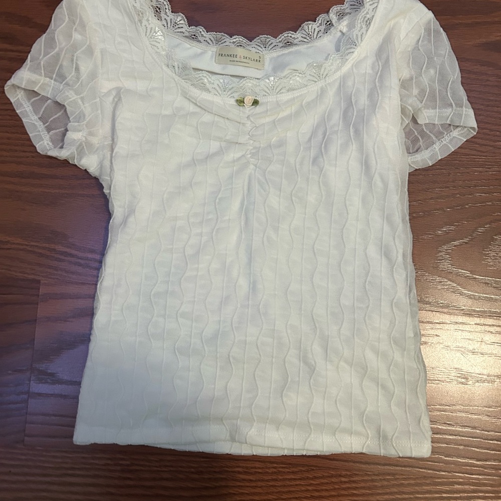 Women's White Lace Trim Top